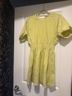 Light Yellow/green Short Sleeve Gathered Waist Dress